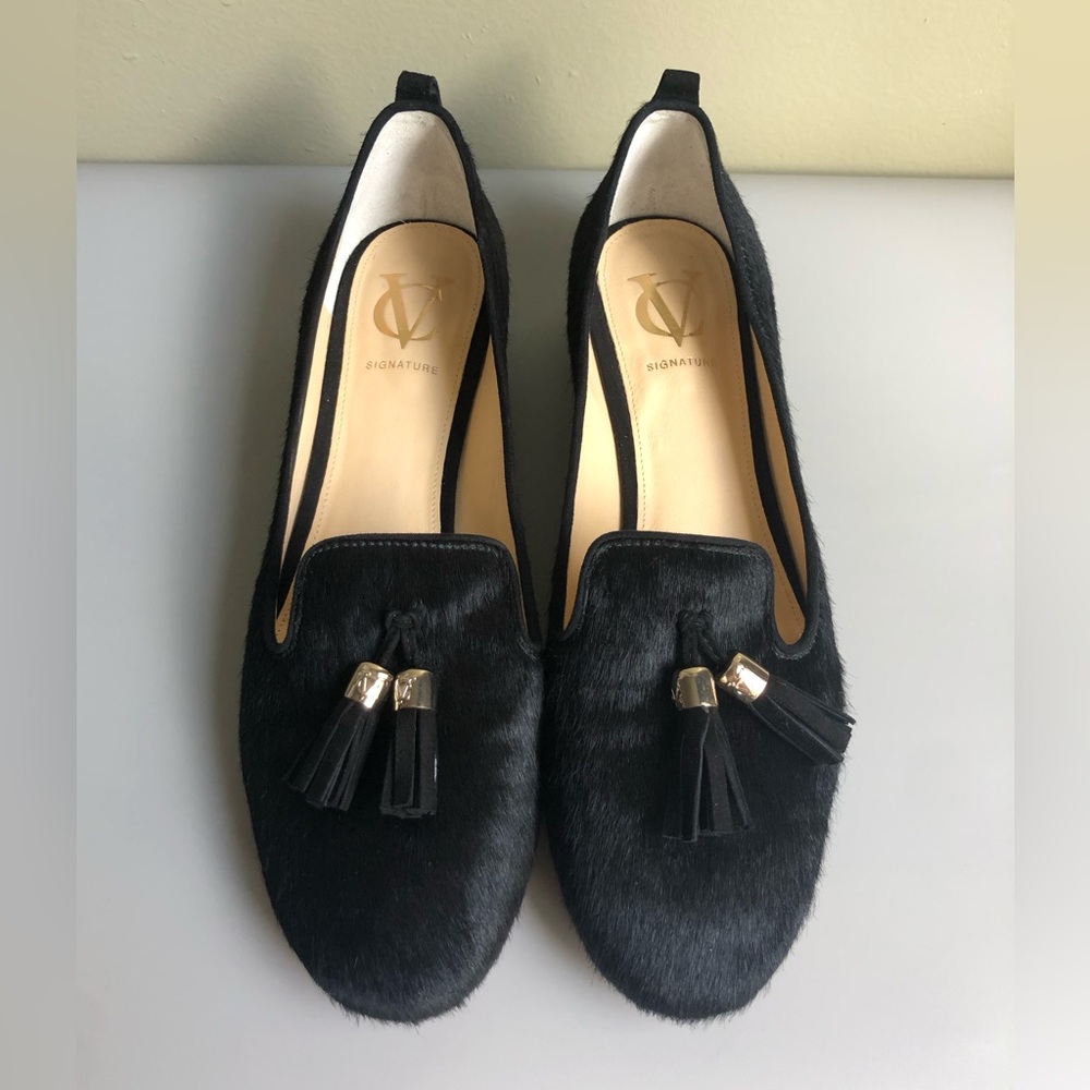 Vero Cuoio Loafers Fur Casual Tassels Flats Slip-on Black Shoes Women Size 8M/38